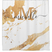 Monogram, weißes Marble-Muster Eleganter Skriptnam Duschvorhang (Vorderseite)