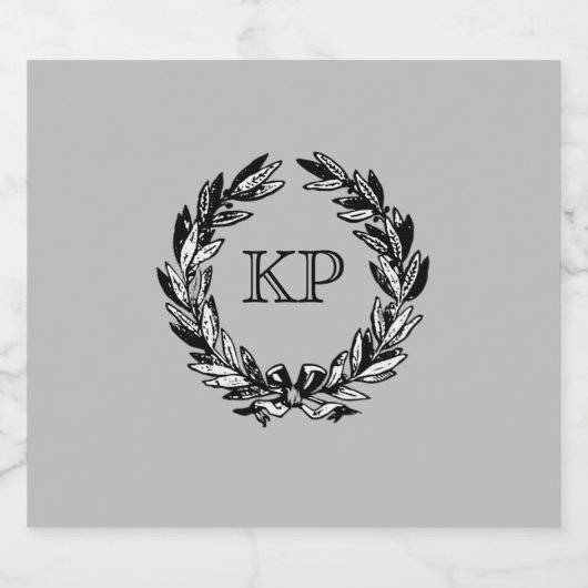 Monogram Welcome Wreath Grauer Herbst Bierflaschenetikett (Einzelnes Label)