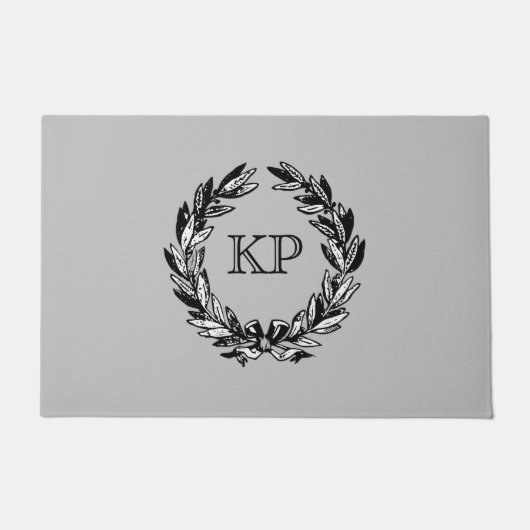 Monogram Welcome Wreath Grauer Herbst Fußmatte (Vorderseite)