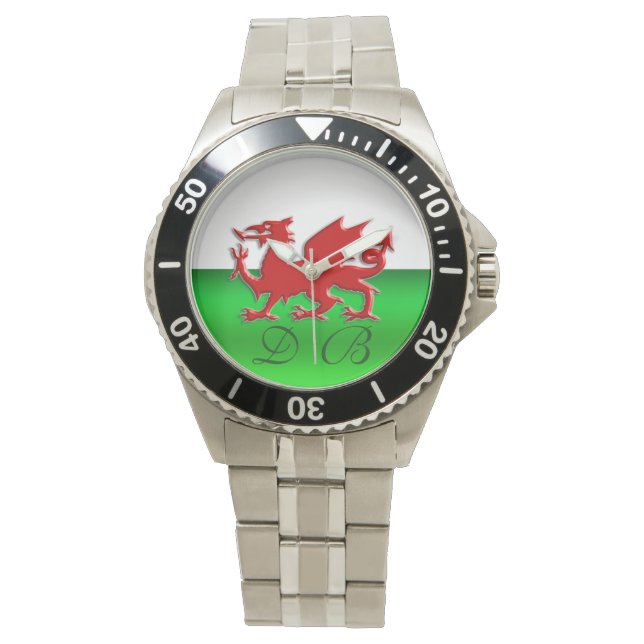Monogram Welsh Flag, Prägung für Dragon-Chrom-Effe Armbanduhr (Vorderseite)