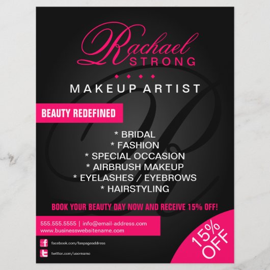 Monogram-Werbung für Hair und Makeup Artist Flyer (Vorne)