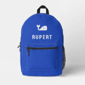 Monogram, Whale Name Modern Minimal Royal Blue Bedruckter Rucksack (Vorderseite)