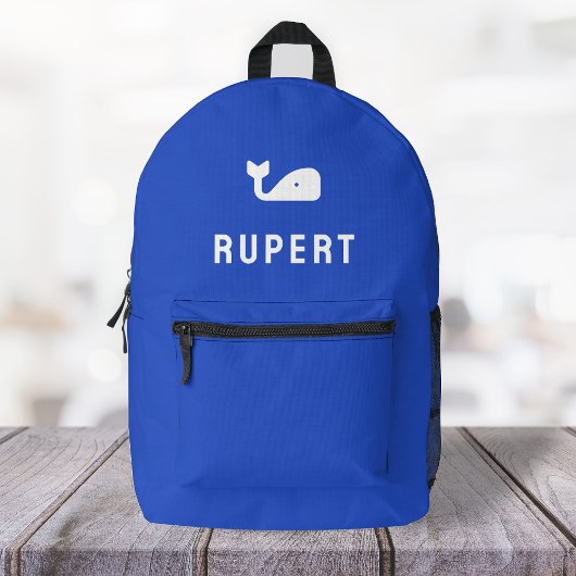 Monogram, Whale Name Modern Minimal Royal Blue Bedruckter Rucksack