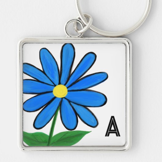 Monogram Whimsical Blue Daisy Schlüsselanhänger (Vorne)