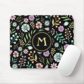 Monogram Whimsical Blume auf Black Mousepad (Mit Mouse)