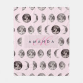 Monogram Whimsical Dreamy Moon Phases Fleecedecke (Vorderseite)