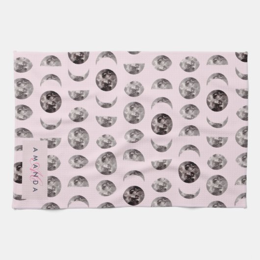 Monogram Whimsical Dreamy Moon Phases Geschirrtuch (Horizontal)