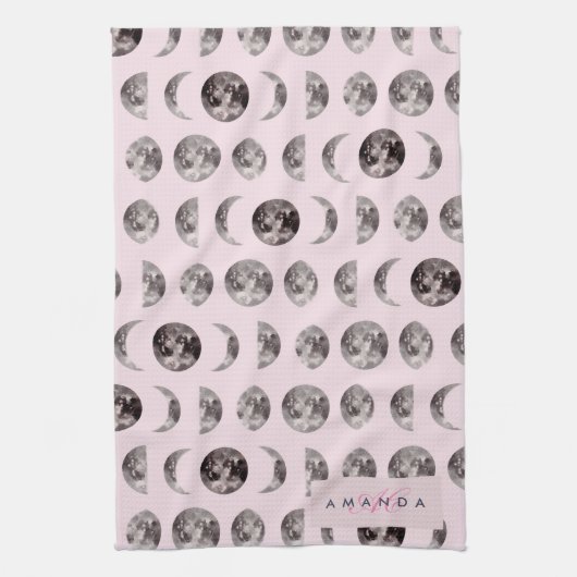 Monogram Whimsical Dreamy Moon Phases Geschirrtuch (Vertikal)