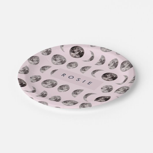 Monogram Whimsical Dreamy Moon Phases Pappteller (Schrägansicht)