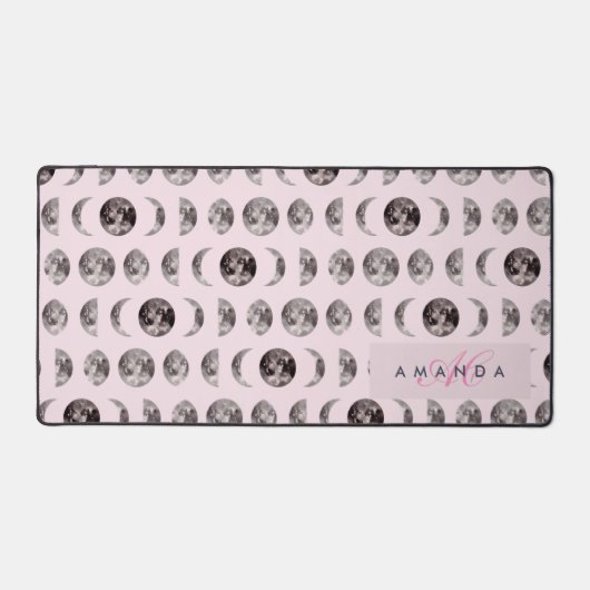Monogram Whimsical Dreamy Moon Phases Schreibtischunterlage (Vorderseite)