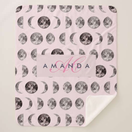 Monogram Whimsical Dreamy Moon Phases Sherpadecke (Vorderseite)