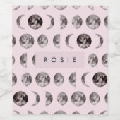Monogram Whimsical Dreamy Moon Phases Weinetikett (Einzelnes Label)