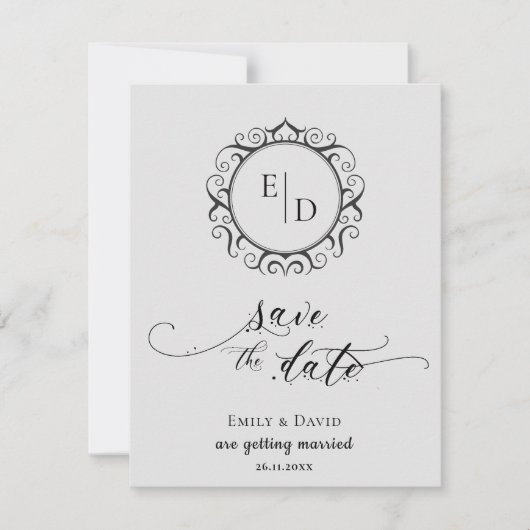 Monogram Whimsical Elegant Wedding Save the Date Ankündigung (Vorderseite)