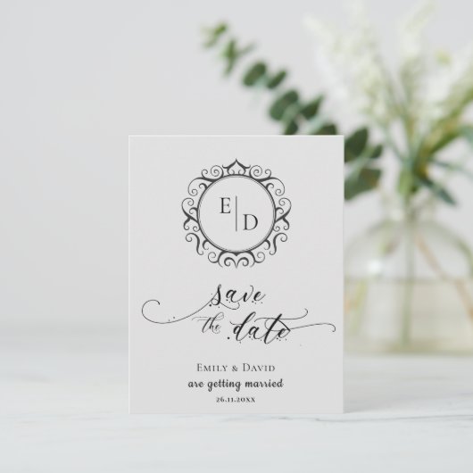 Monogram Whimsical Elegant Wedding Save the Date Ankündigung (Stehend Vorderseite)