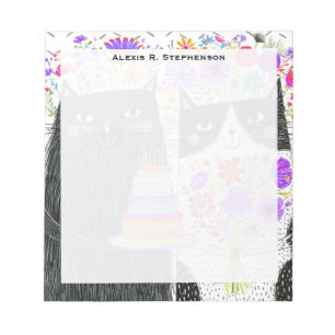 Monogram Whimsical Geburtstag Katzen Florales Bouq Notizblock
