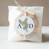 Monogram Whimsical Green and Gold Pine Wedding Runder Aufkleber