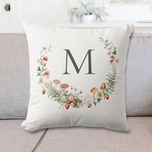 Monogram Whimsical Watercolor Floral Botanical Kissen (In situ)