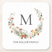 Monogram Whimsical Watercolor Floral Botanical Rechteckiger Pappuntersetzer (Vorderseite)