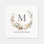 Monogram Whimsical Watercolor Floral Botanical Serviette (Vorderseite)