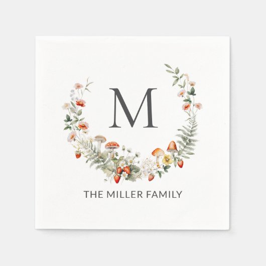 Monogram Whimsical Watercolor Floral Botanical Serviette (Vorderseite)