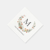 Monogram Whimsical Watercolor Floral Botanical Serviette (Ecke)
