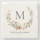 Monogram Whimsical Watercolor Floral Botanical Steinuntersetzer (Vorderseite)