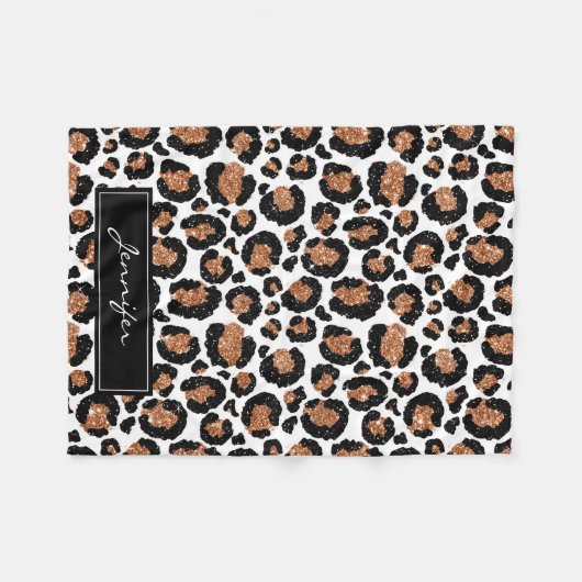 Monogram White and Gold Foil Cheetah Pattern Fleecedecke (Vorderseite (Horizontal))