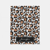 Monogram White and Gold Foil Cheetah Pattern Fleecedecke (Vorderseite)