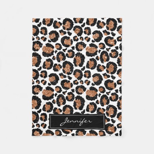 Monogram White and Gold Foil Cheetah Pattern Fleecedecke (Vorderseite)