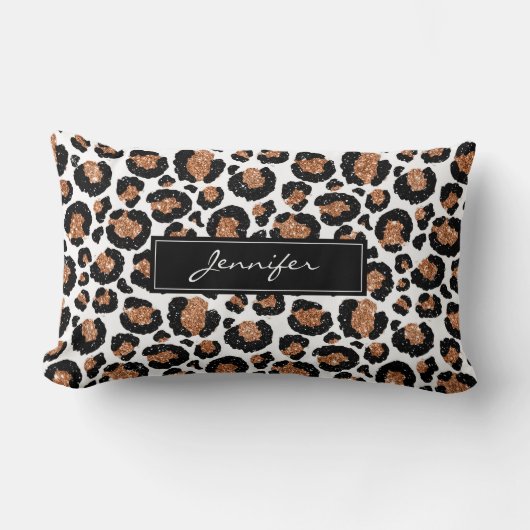 Monogram White and Gold Foil Cheetah Pattern Lendenkissen (Vorderseite)