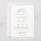 Monogram White and Gold Formal Elegante Wedding Einladung (Vorderseite)