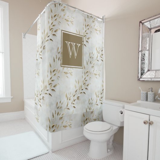 Monogram White and Gold Olive Branch Plaster Duschvorhang (Beispiel)