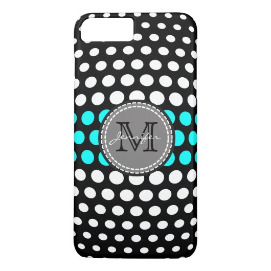 Monogram White & Aqua Polka Dots Muster Case-Mate iPhone Hülle (Rückseite)