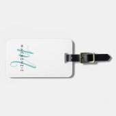 Monogram White Aquamarin Modern Minimalistisch Ini Gepäckanhänger (Vorderseite horizontal)