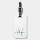 Monogram White Aquamarin Modern Minimalistisch Ini Gepäckanhänger (Vorderseite vertikal)