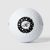 Monogram White auf Black Polka Dot Pattern Golfball (Vorderseite)