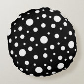 Monogram White auf Black Polka Dot Pattern Rundes Kissen (Rückseite)