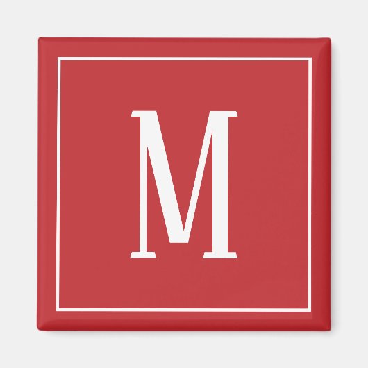 Monogram White auf dem dunkelroten Platz-Magnet Magnet (Vorne)