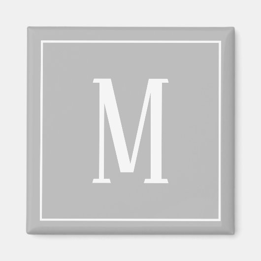 Monogram White auf dem Grau Square Magnet (Vorne)