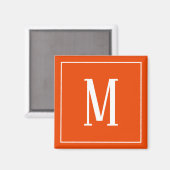 Monogram White auf dem hellen Orange Square Magnet (Vorderseite/Rückseite)
