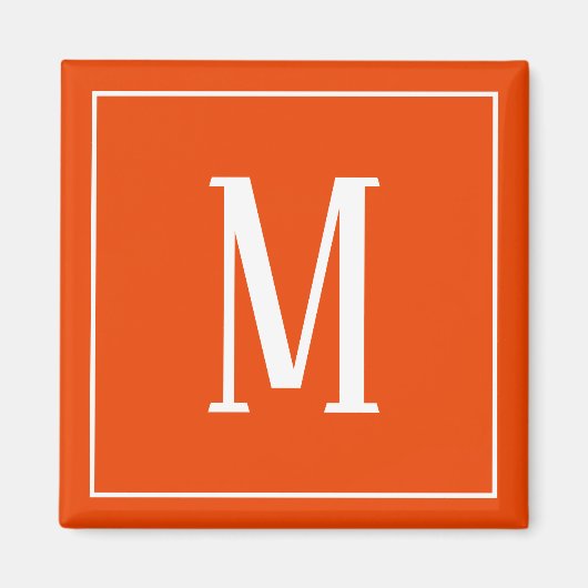 Monogram White auf dem hellen Orange Square Magnet (Vorne)