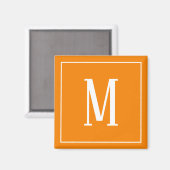 Monogram White auf dem Orange Square Magnet (Vorderseite/Rückseite)