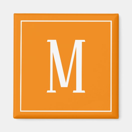 Monogram White auf dem Orange Square Magnet (Vorne)