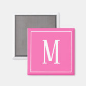 Monogram White auf dem rosa Square Magnet (Vorderseite/Rückseite)