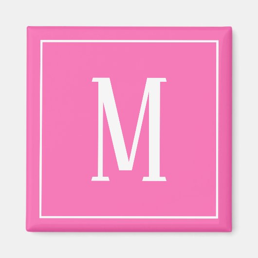 Monogram White auf dem rosa Square Magnet (Vorne)