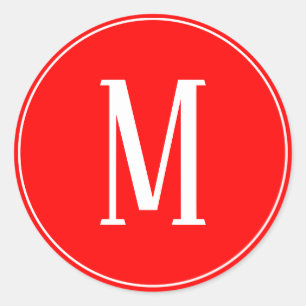 Monogram White auf der Rot-Round-Aufkleber Runder Aufkleber