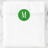 Monogram White auf Green Round Aufkleber (Tasche)