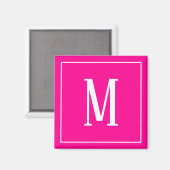 Monogram White auf Hot Pink Square Magnet (Vorderseite/Rückseite)