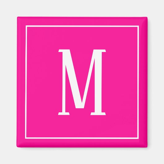 Monogram White auf Hot Pink Square Magnet (Vorne)