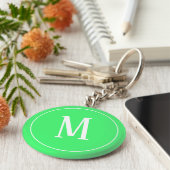 Monogram White auf Light Green Schlüsselanhänger (Seite)